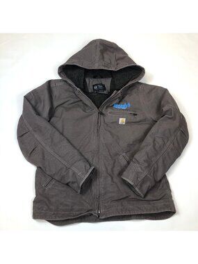 Carhartt Womens Washed Duck Canvas Loose Fit Jacket Sherpa Lined Gray Medium